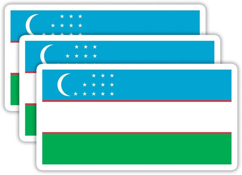 EMMACELA (3PCS) Uzbekistan Flag stickers, Countries Flag Stickers - Waterproof Vinyl Decals For Laptops, Tumblers, Water Bottles, Books, Scrapbooks, Size 3 x 1.5 Inch - Image 1